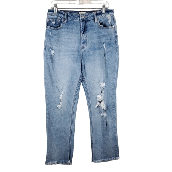 WONDERLY‎ Jeans Womens 14 Cropped Straight Raw Hem High Rise Distressed Stretch - Picture 1 of 12